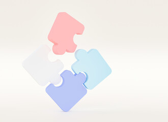Jigsaw puzzle connecting, Symbol of teamwork, Problem-solving, Cooperation, Partnership, Strategy jigsaw business concept, 3d rendering.