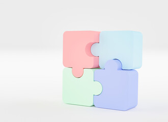 Jigsaw puzzle connecting, Symbol of teamwork, Problem-solving, Cooperation, Partnership, Strategy jigsaw business concept, 3d rendering.