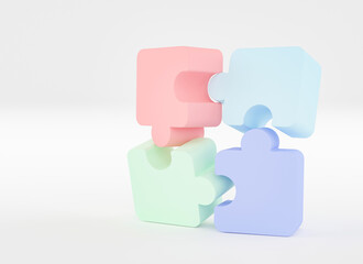 Jigsaw puzzle connecting, Symbol of teamwork, Problem-solving, Cooperation, Partnership, Strategy jigsaw business concept, 3d rendering.