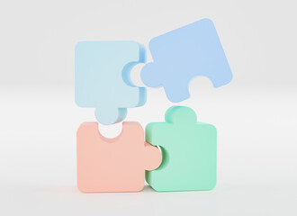 Jigsaw puzzle connecting, Symbol of teamwork, Problem-solving, Cooperation, Partnership, Strategy jigsaw business concept, 3d rendering.