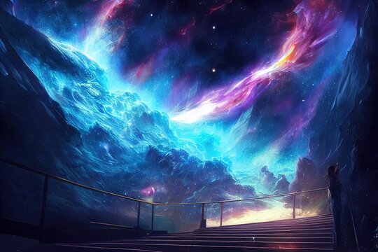 Stairs to the universe. fantasy scenery. 