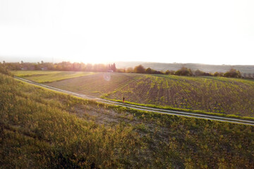 A man running in nature during a beautiful sunset