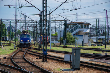 Railway infrastructure on a siding on a sunny summer day. Rail.