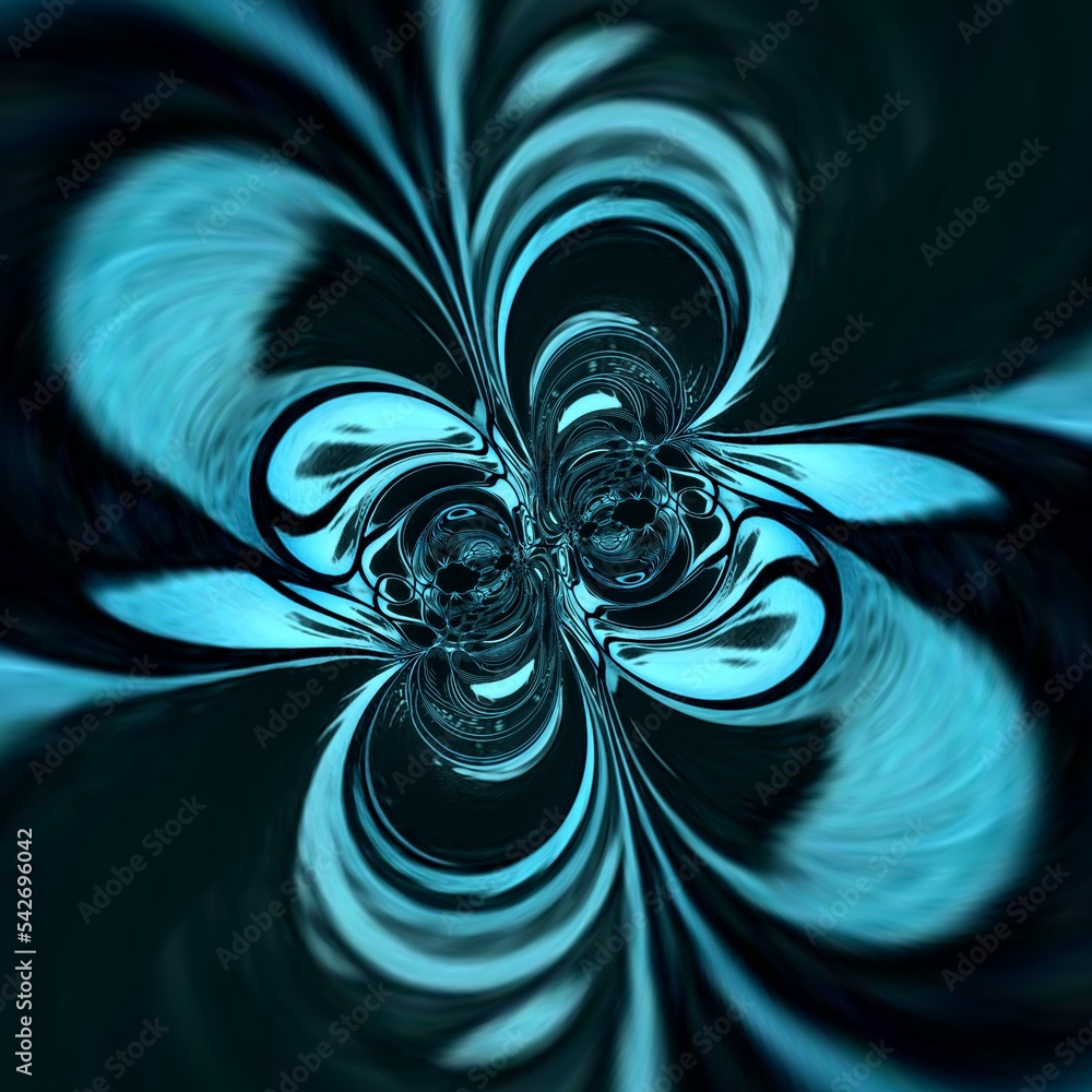 Poster kaleidoscopic cyclone pattern and design in a range of turquoise and light bright blue