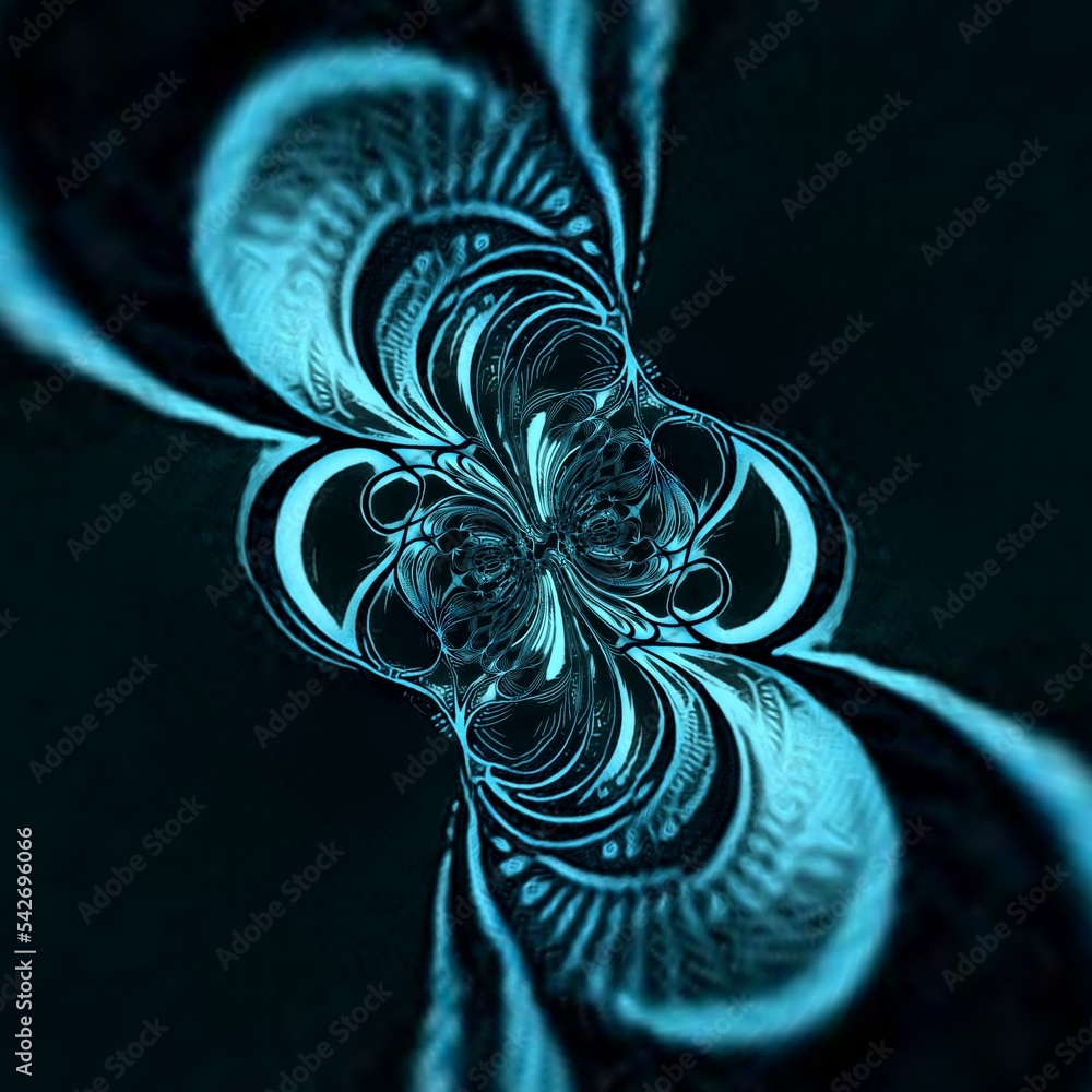 Poster kaleidoscopic cyclone pattern and design in a range of turquoise and light bright blue