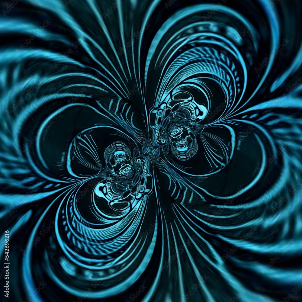 Poster kaleidoscopic cyclone pattern and design in a range of turquoise and light bright blue