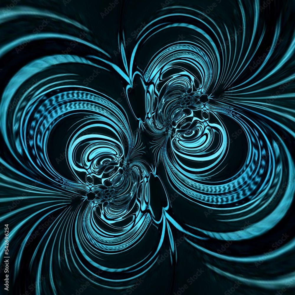 Poster kaleidoscopic cyclone pattern and design in a range of turquoise and light bright blue