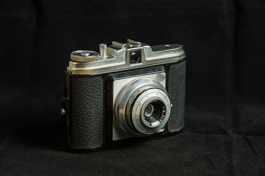 close up of an old, analogue vintage photo camera