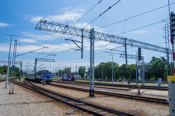 Railway infrastructure on a siding on a sunny summer day. Rail.