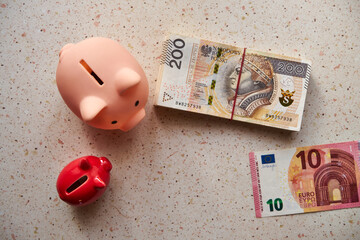 świnka skarbonka , 10 euro ,banknoty 200 złotowe  © Marcin Łazarczyk
