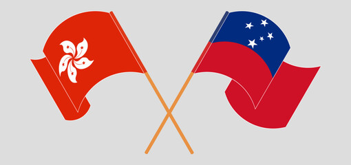Crossed and waving flags of Hong Kong and Samoa