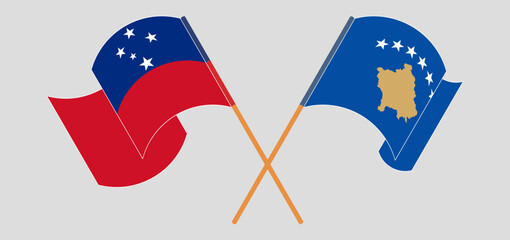 Crossed and waving flags of Kosovo and Samoa