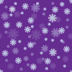 Naklejka na ściany i meble Seamless pattern of snowflakes of different transparency on a purple background. Vector template for textiles, festive New Year layouts