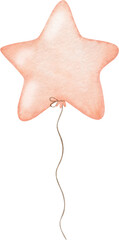 Watercolor illustration pink balloon star birthday decor element.