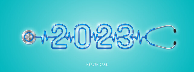 Healthcare and medical stethoscope shape 2023 checkup for healthy