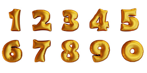 Set of golden balloons numbers. 3D render 