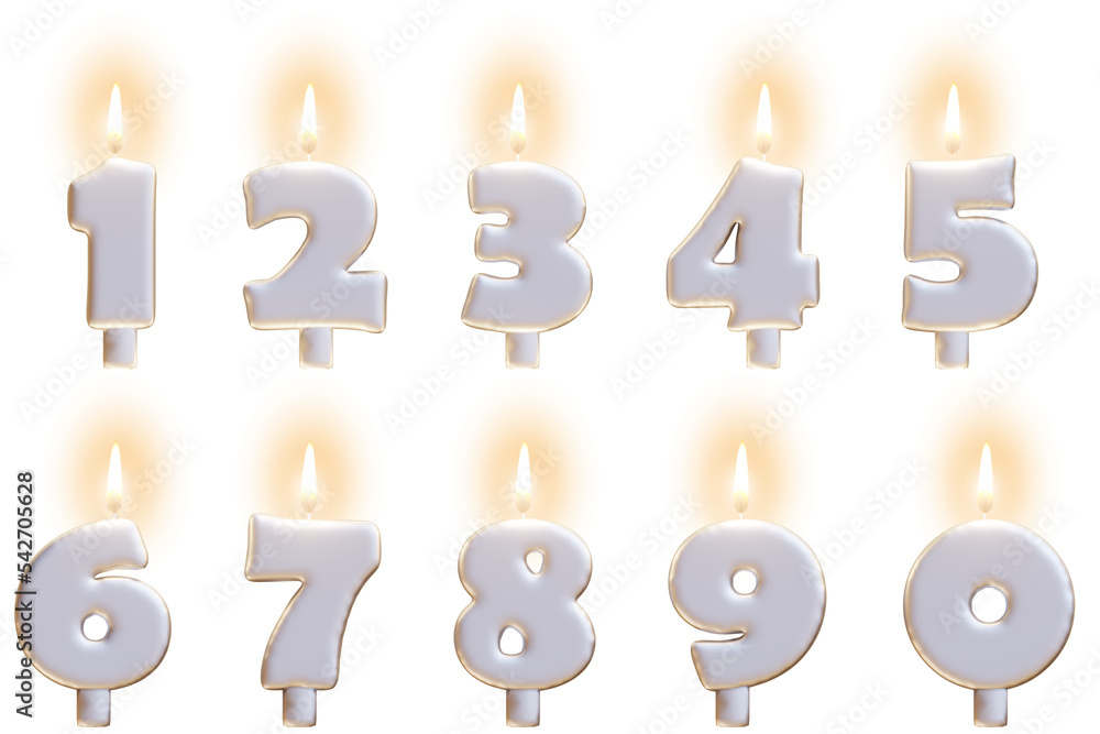 Wall mural Set of  silver Birthday number candles. 3D render