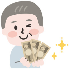お金とシニア男性のイラスト