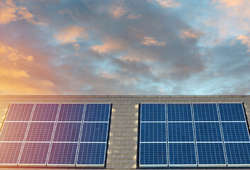 Photovoltaic solar panels on the roof of new house. Roof with solar panels close-up