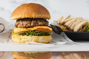 hamburger with fries