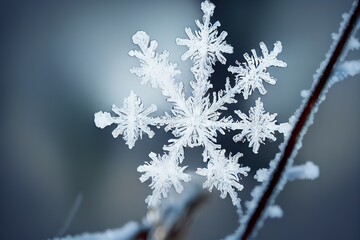 photo real snowflakes during a snowfall, under natural conditions at low temperature. Macro zoom photo.