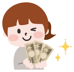 お金と女性のイラスト