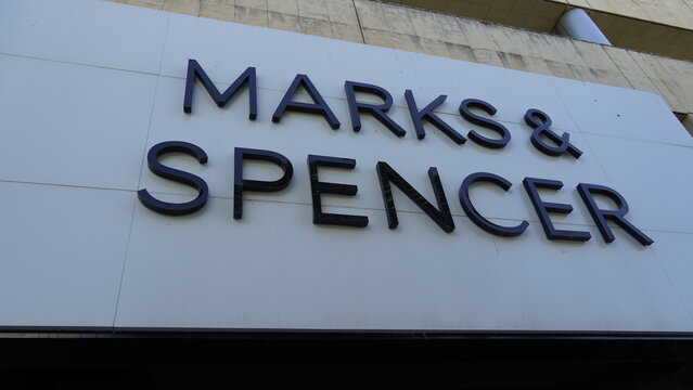 Limassol, Cyprus - October 10, ‎2022:An image of the name and logo of Marks and Spencer retail shops now operating world wide in food, clothing .