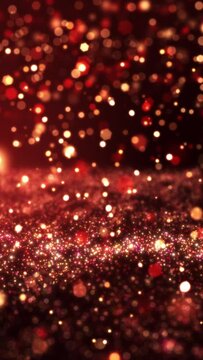VERTICAL VIDEO, Red glow particle background, Christmas xmas valentine, Red glitter bokeh vintage lights ray beam.