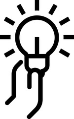 Idea line icon. Light bulb in hand. 