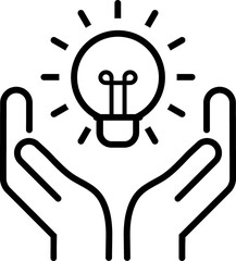 Idea line icon. Light bulb in hand. 