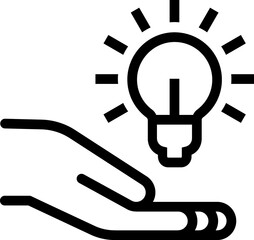 Idea line icon. Light bulb in hand. 