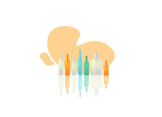 Colored bottles on a delicate peach background