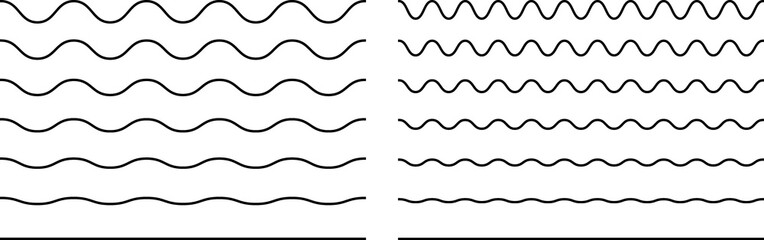 Wave line and wavy zigzag lines. PNG black underlines, smooth end squiggly horizontal, squiggles. © Muffinstock