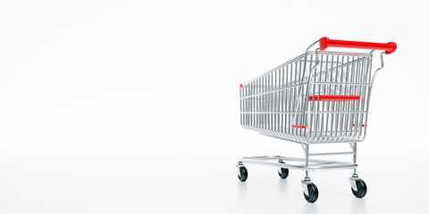 Supermarket Shopping cart isolated on white, rear view, copy space. © Rawf8