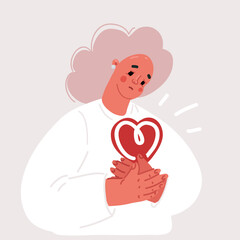 Vector illustration of Heart disease woman hold her heart