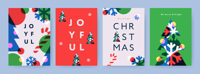 Merry Christmas and Happy New Year Set of backgrounds, greeting cards, posters, holiday covers. Design templates with typography, season wishes in modern minimalist style for web, social media, print