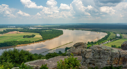 Stouts Point at the Petit Jean State Park overlook with view of the Arkansas River Valley