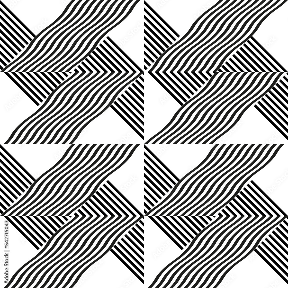 Poster Modern abstract geometric contemporary vector seamless diagonal pattern with simple elements and shapes. Graphic black and white minimalist background.