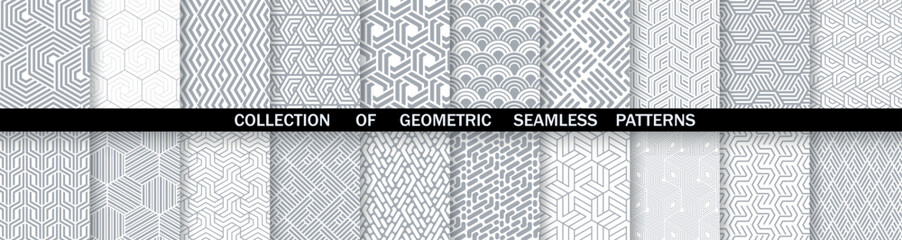 Obraz premium Geometric set of seamless gray and white patterns. Simpless vector graphics.