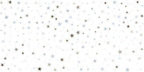 Silver stars vector background, sparkling Christmas confetti falling isolated on white. magic shining flying stars glitter backdrop, sparkle border