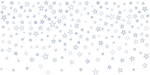 Silver stars vector background, sparkling Christmas confetti falling isolated on white. magic shining flying stars glitter backdrop, sparkle border