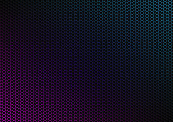 Dark hexagon abstract technology background with blue and pink colored under hexagon. Hive wallpaper or texture vector. 