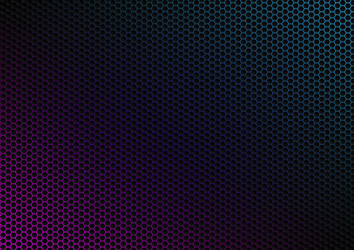Dark hexagon abstract technology background with blue and pink colored under hexagon. Hive wallpaper or texture vector. 