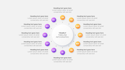 Modern Yearly Timeline Circle Business Infographic Template Design with 12 Options Steps