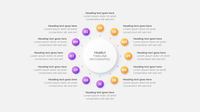 Modern Yearly Timeline Circle Business Infographic Template Design with 12 Options Steps