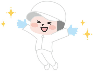  やる気をみせる白衣のスタッフ