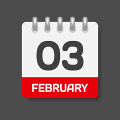 Icon day date 3 February, template calendar page