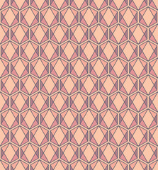 Seamless pattern design with geometric hexagon shaped mosaic tiles in pink, neutral tones and with a beige background