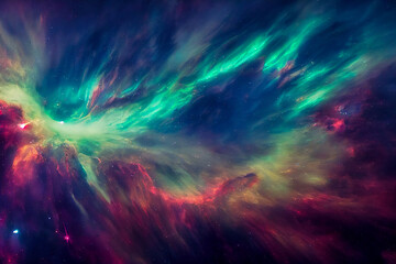 Obraz na płótnie Canvas Glowing huge nebula with young stars. Space background. Stars of a planet and galaxy in a free space. Incredibly beautiful galaxy in outer space. 3D rendering