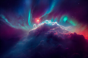 Glowing huge nebula with young stars. Space background. Stars of a planet and galaxy in a free space. Incredibly beautiful galaxy in outer space. 3D rendering